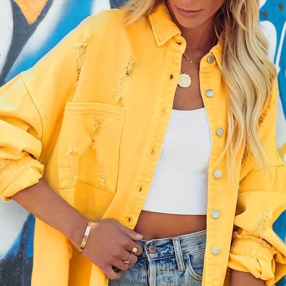 NKULTD Jackets & Blazers - 🆕️ Yellow 🟡 Denim Distressed Jacket